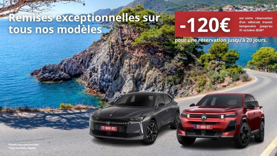 Remises exceptionnelles pour une réservation jusqu'à 20 jours.